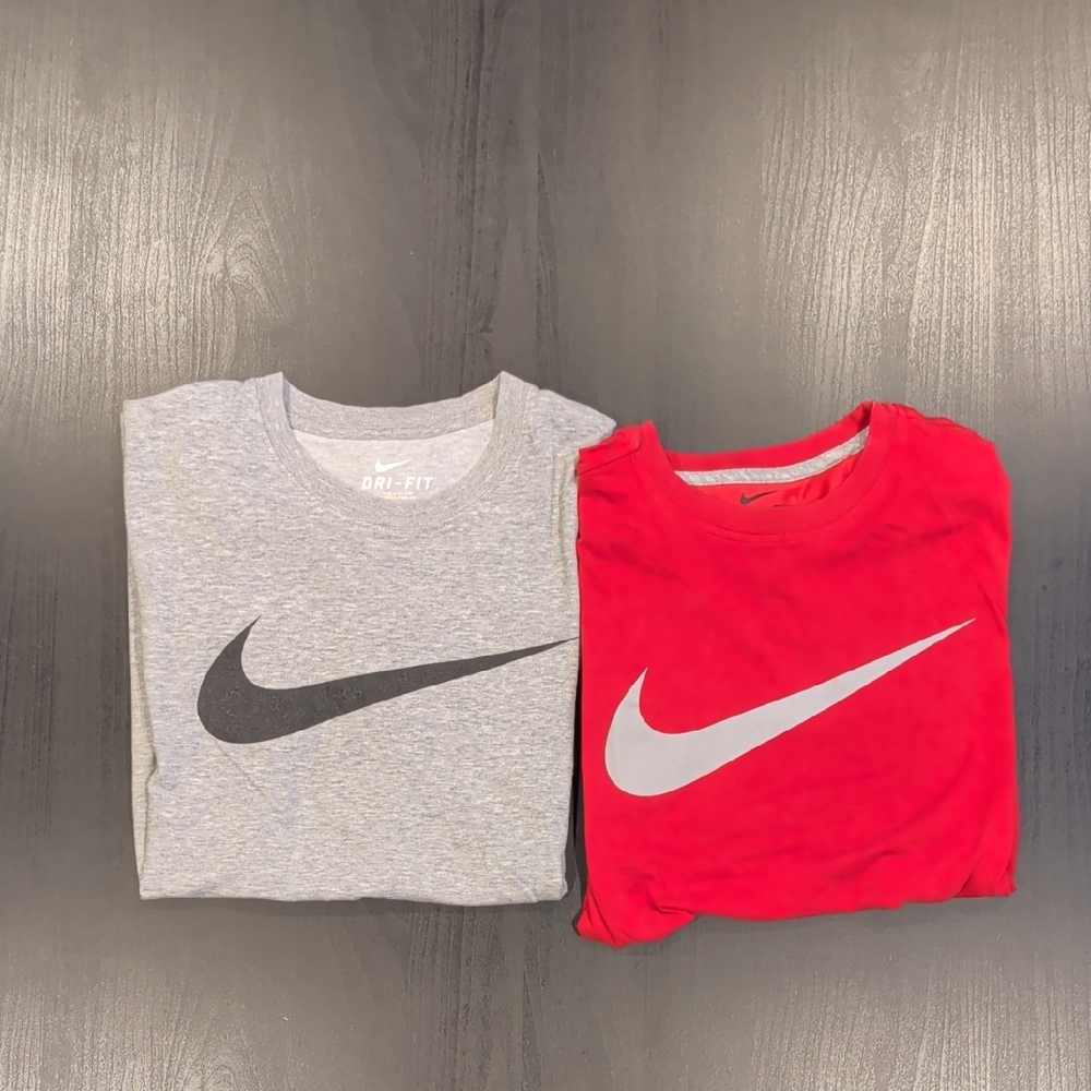 Nike Mens' Short-Sleeve Swoosh Tees - Gray & Red